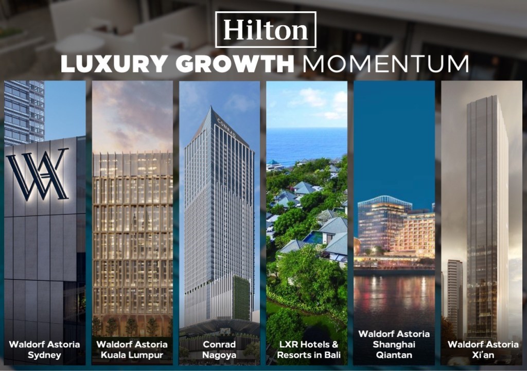 Hilton Luxury Growth Momentum Waldorf Astoria Xi’an, Waldorf Astoria Shanghai Qiantan, Waldorf Astoria Kuala Lumpur, Waldorf Astoria Sydney, Conrad Nagoya and an LXR Hotels & Resorts property in Bali