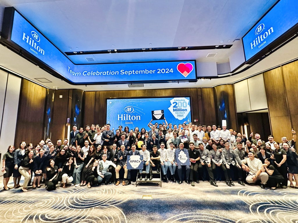 Hilton Named #1 Best Workplace in Vietnam - Hilton Saigon - large group photo of team members during the September 2024 team celebration
