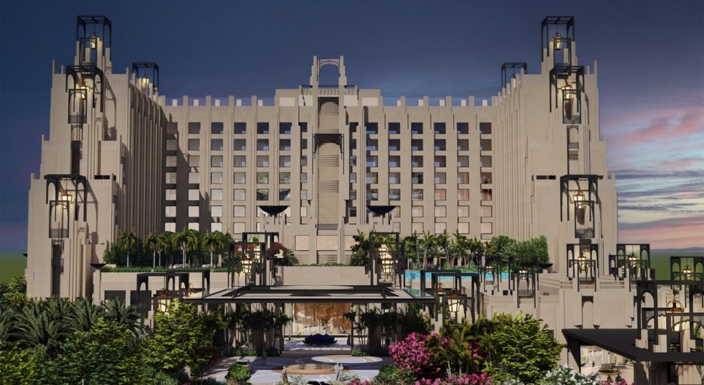 Signia by Hilton Jaipur Rendering, exterior of hotel with lush greenery