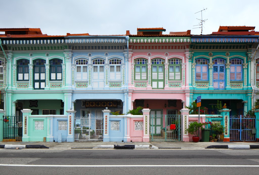 Shop house in Singapore, colorful buildings