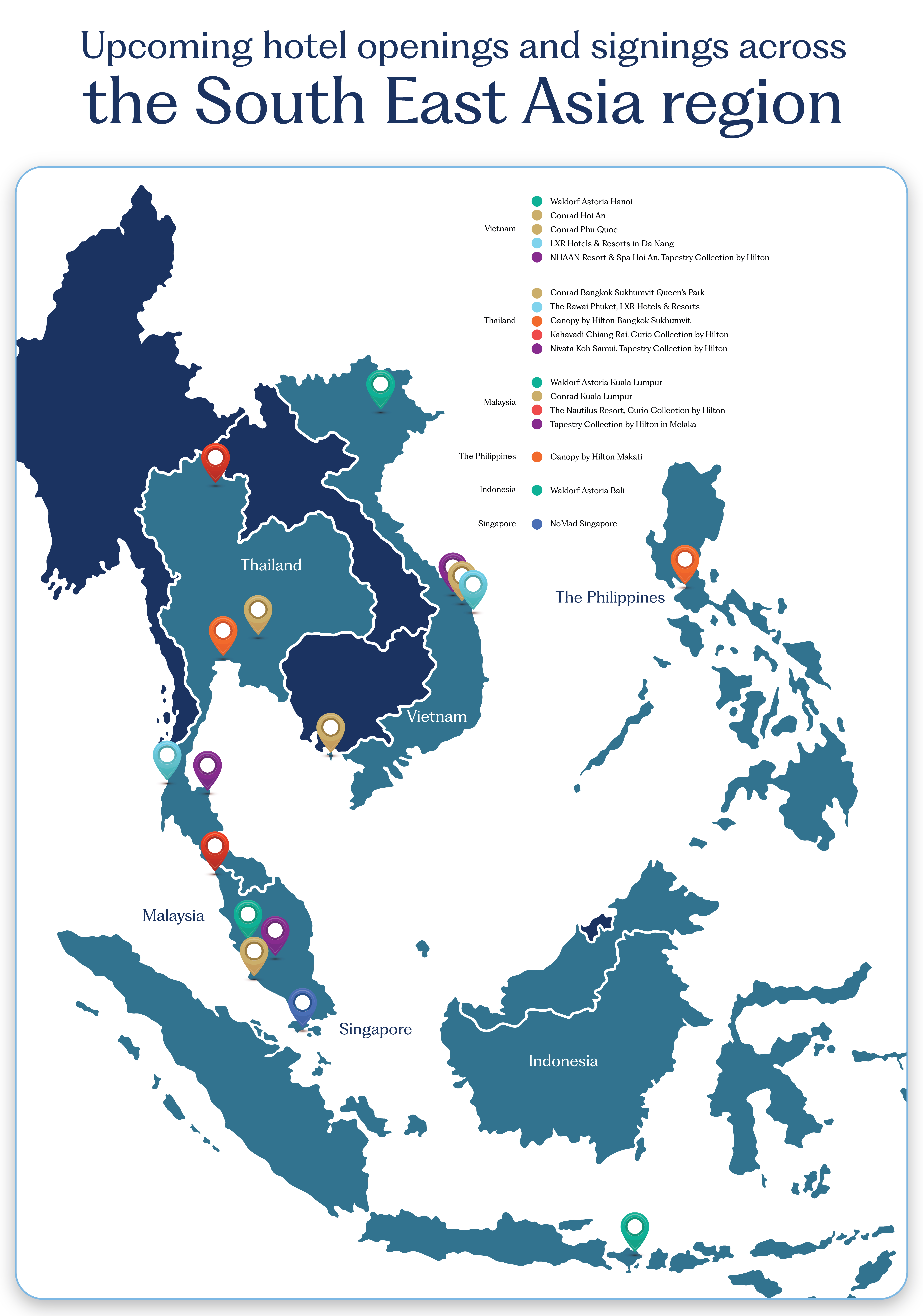 A map of upcoming Hilton openings.