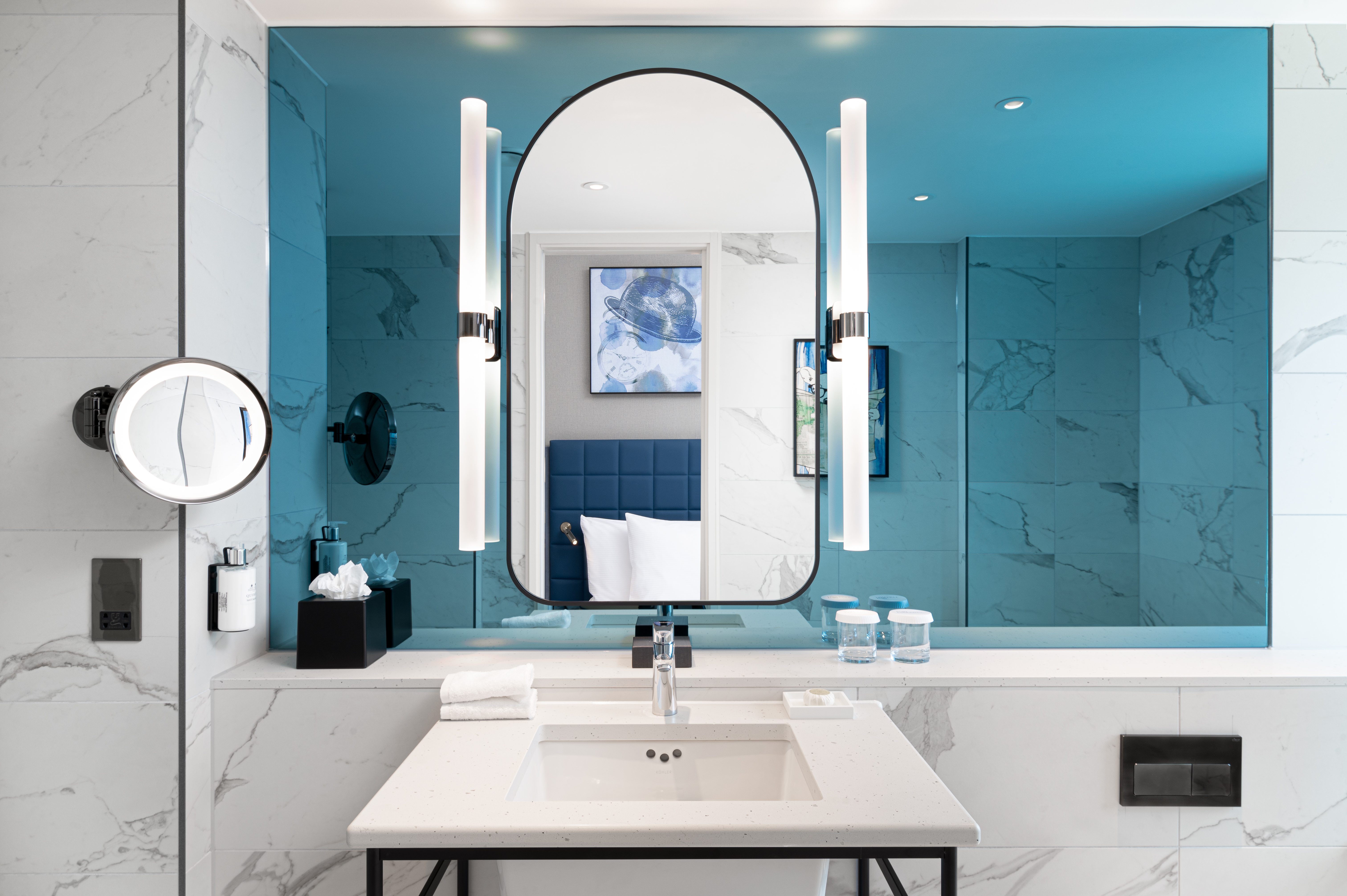 hotel mirror bathroom blue Lost Property St Pauls London Curio Collection by Hilton