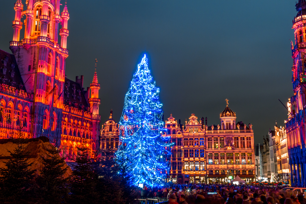 Brussels, Belgium at night, Christmas Tree