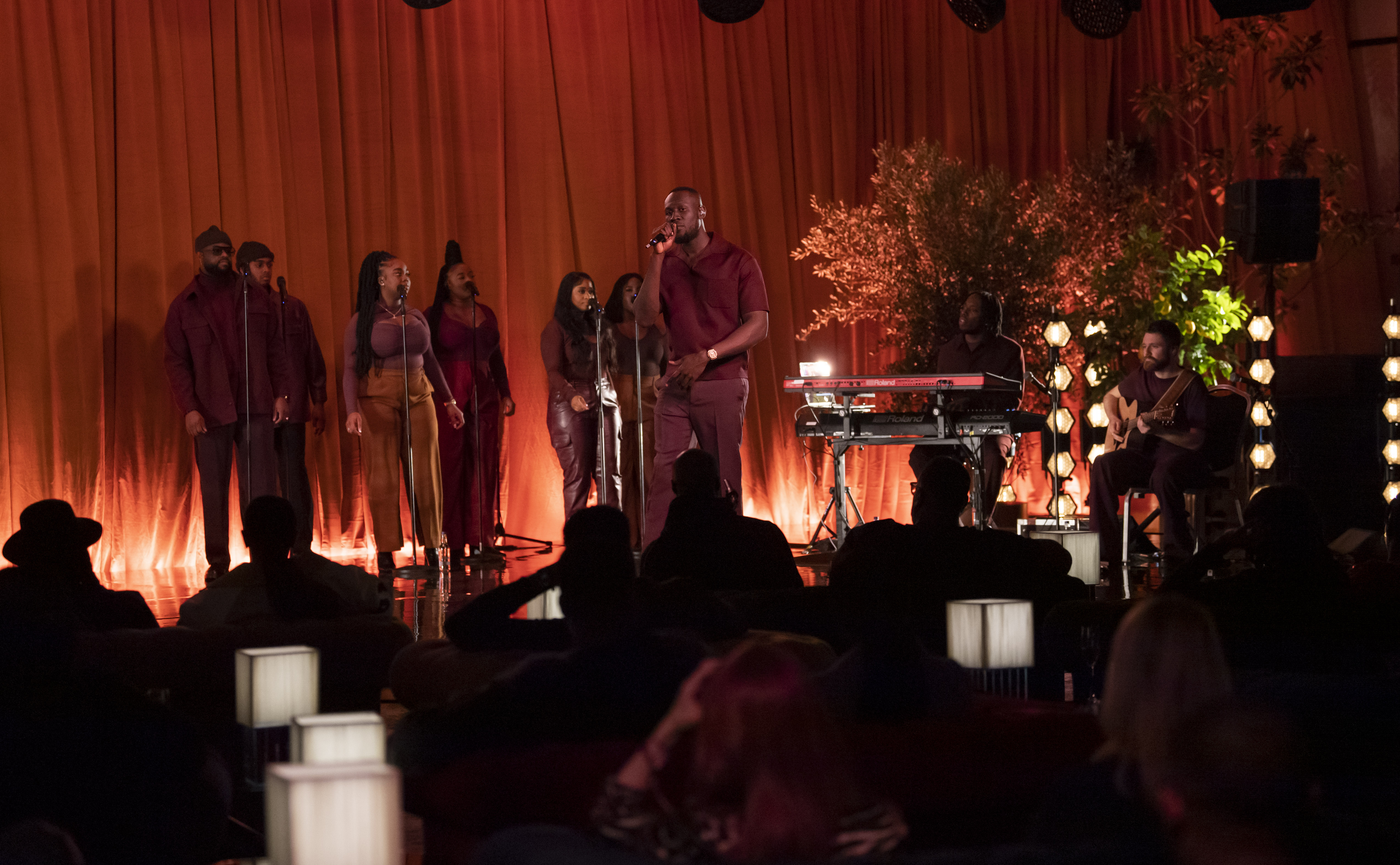 Stormzy performs Secret Hilton Concert with background singers and band at Hilton London Metropole