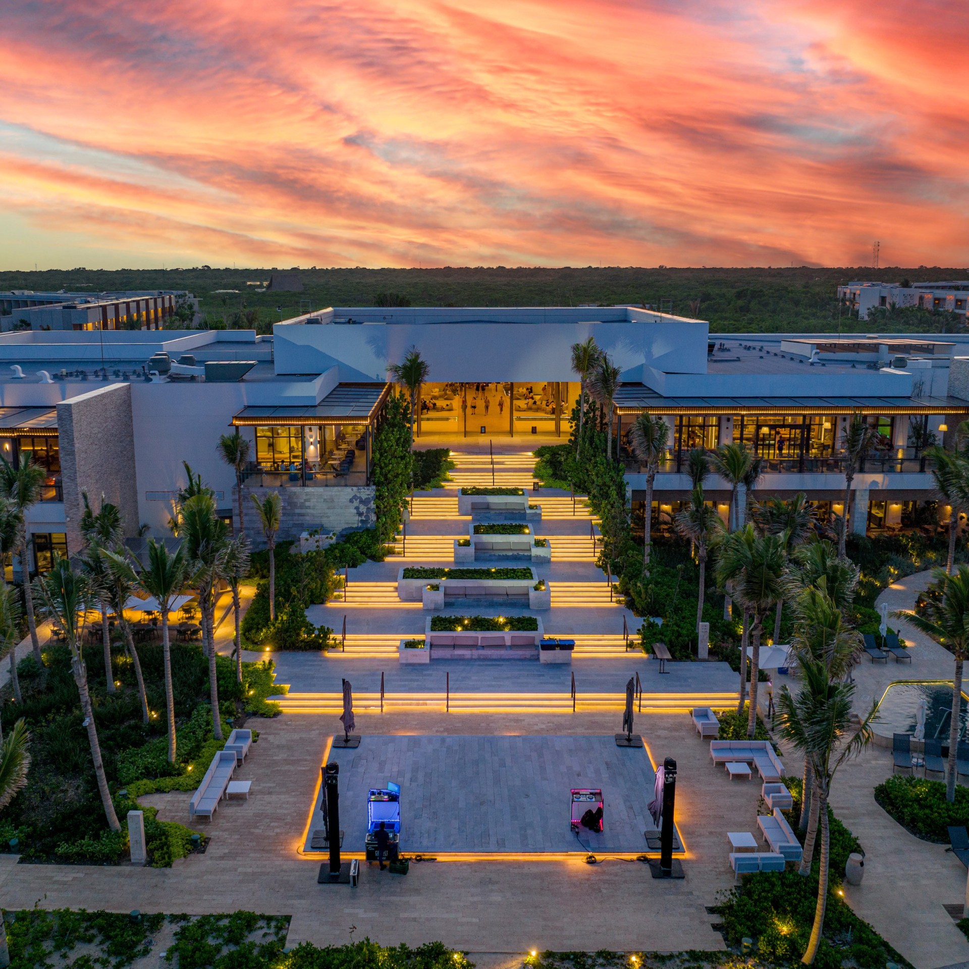Sunset aerial view of Hilton Tulum Riviera Maya All-Inclusive Resort