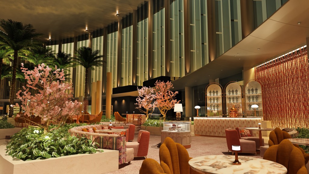 seating and decor in Peacock Alley Lounge at Waldorf Astoria Cairo Heliopolis