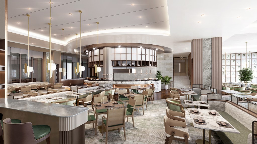 Signia by Hilton Amman - Dining Rendering, tables, chairs, booths