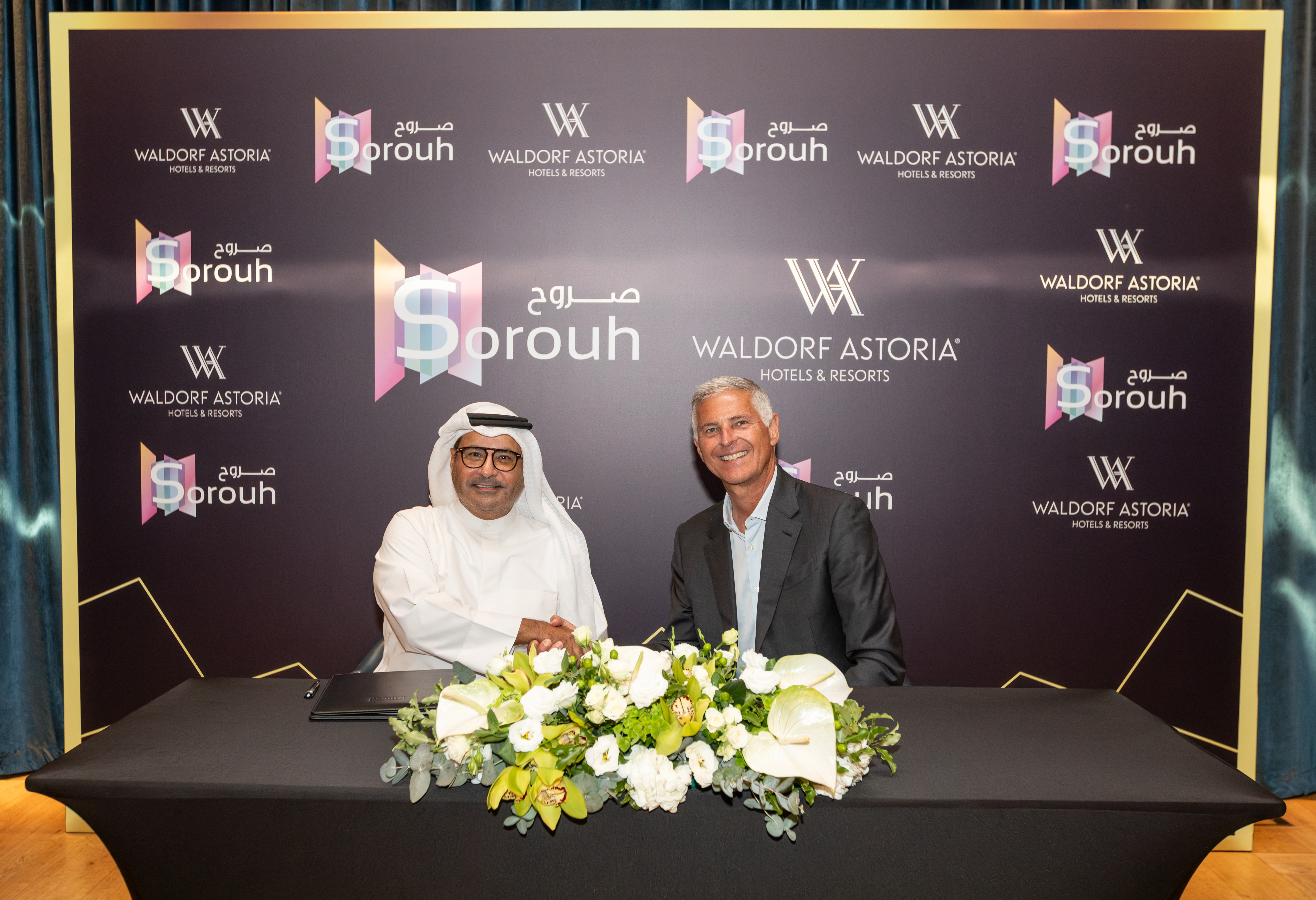 Waldorf Astoria Bahrain Bay Signing Ceremony - Mr. Mohammed Alshaya, chairman, Al Sorouh Hospitality Development Real Estate (L) and Chris Nassetta, president & CEO, Hilton (R)