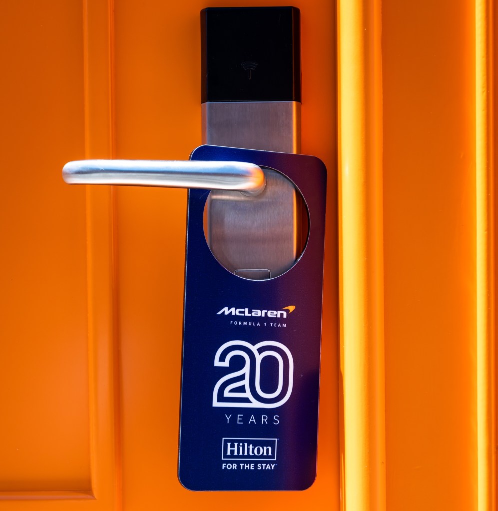 Hilton McLaren Door at Formula 1 World Championship Spanish Grand Prix, Barcelona, Spain, Preparation Day.