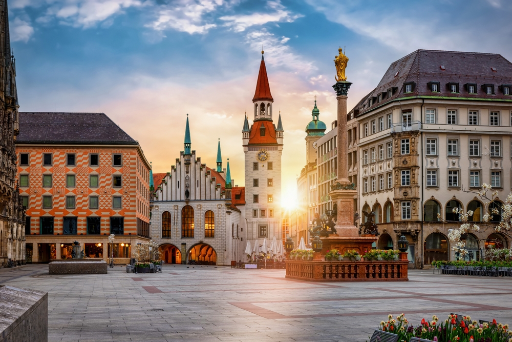 The Old Town Of Munich Germany With Town Hall At sunset