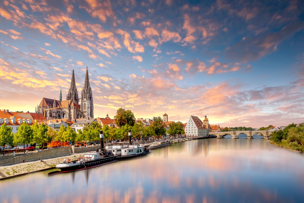 Old City Of Regensburg Germany at sunset