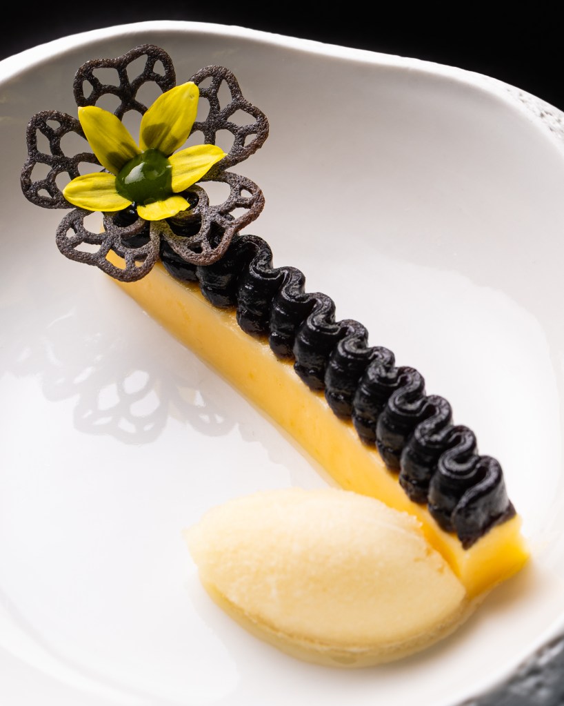 Pre-dessert Lemon & Black Lemon Curd, Primrose Sorbet - Nebo Restaurant & Lounge