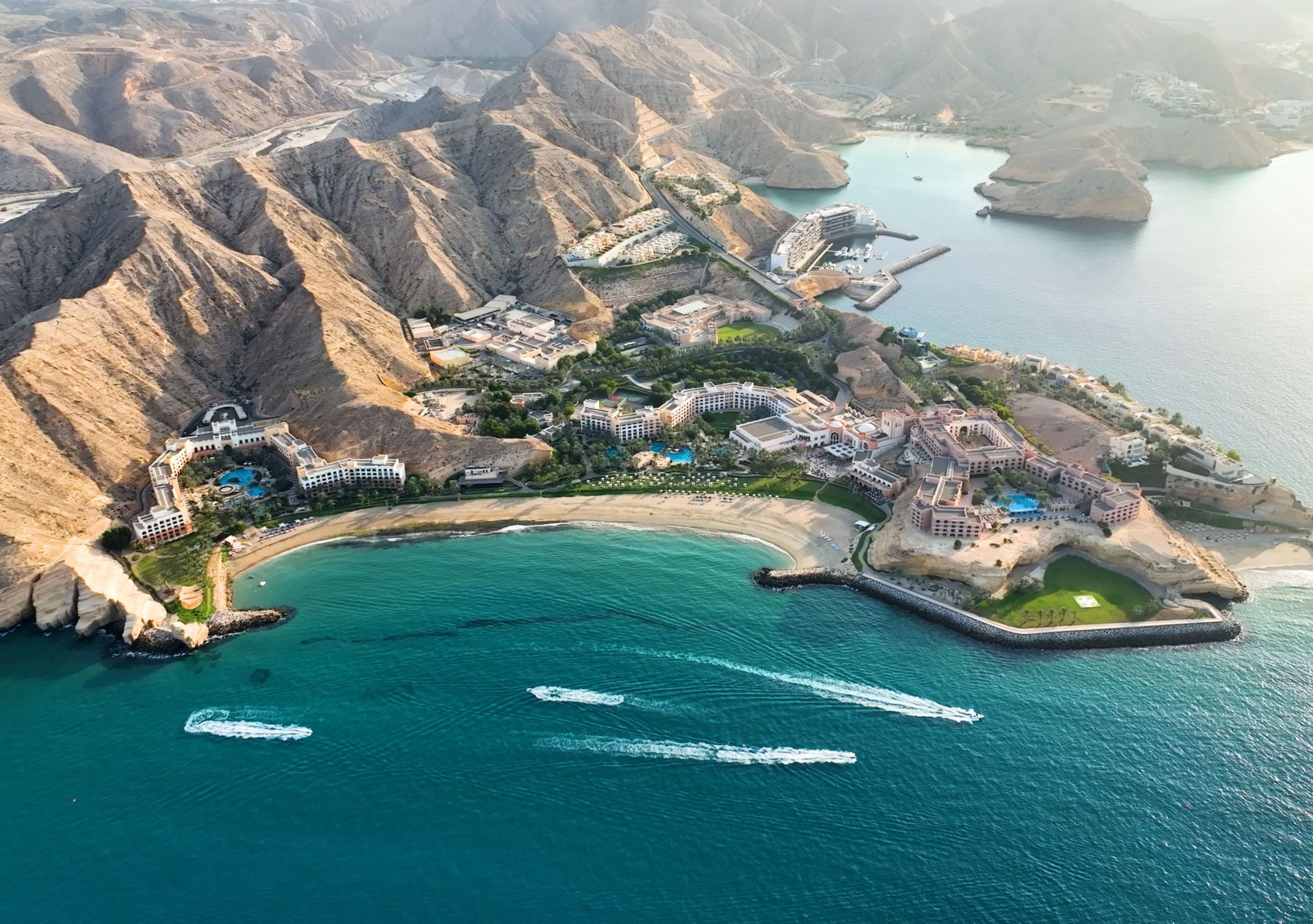 aerial view of Barr Al Jissah Oman - hotels, beach, water, mountains