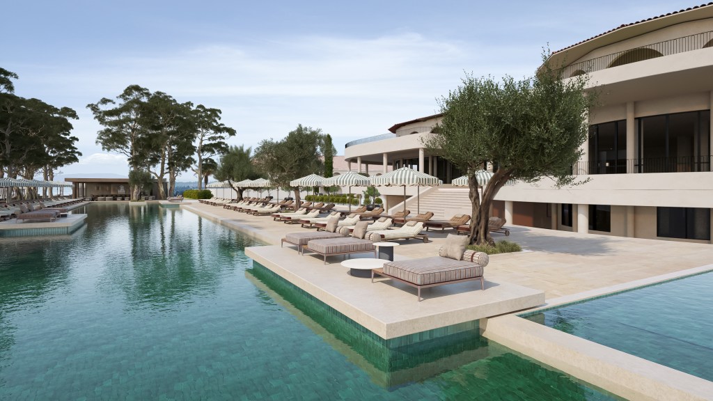 Conrad Corfu - Pool - pool view from the side, lounge chairs, cabanas