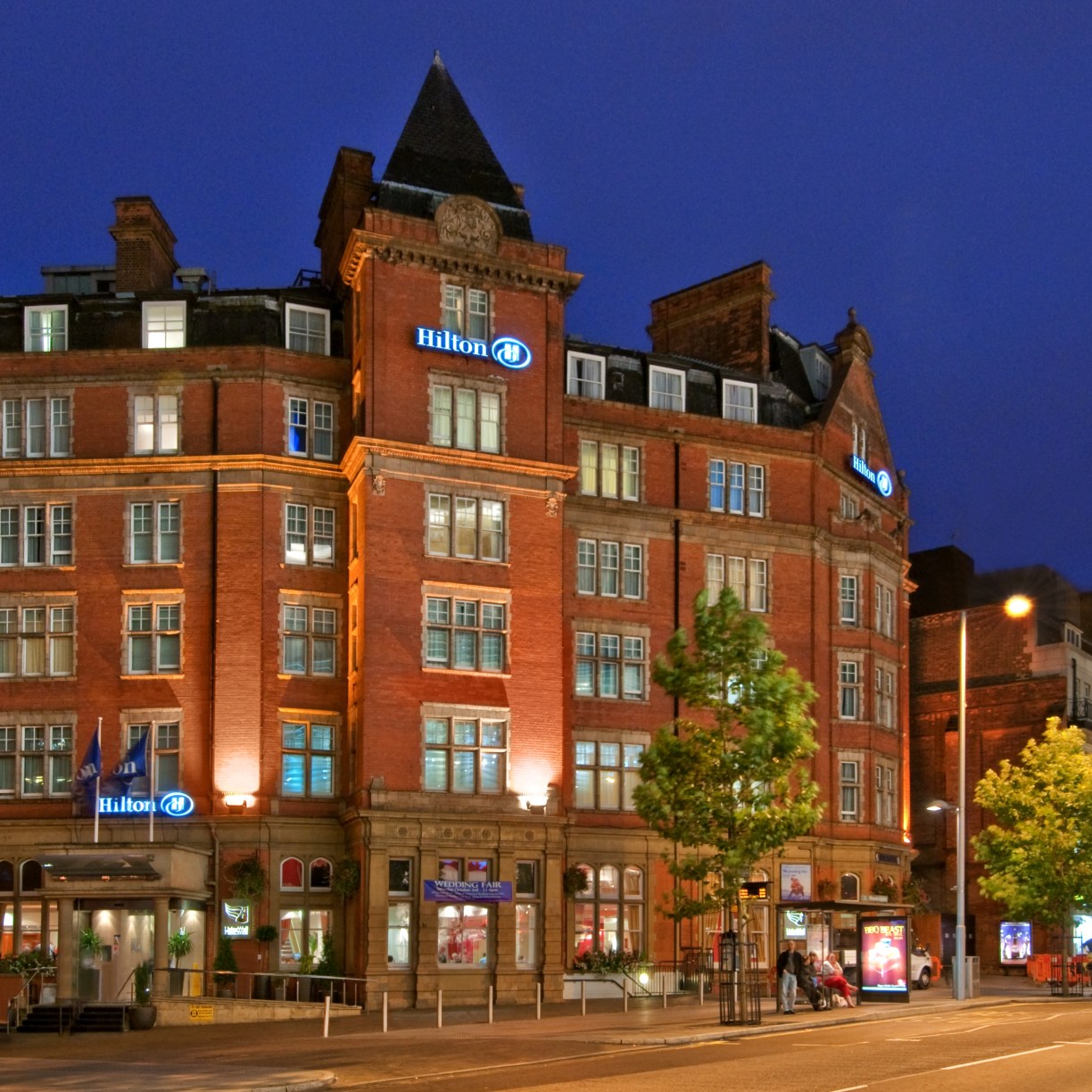 Hilton Nottingham exterior at night
