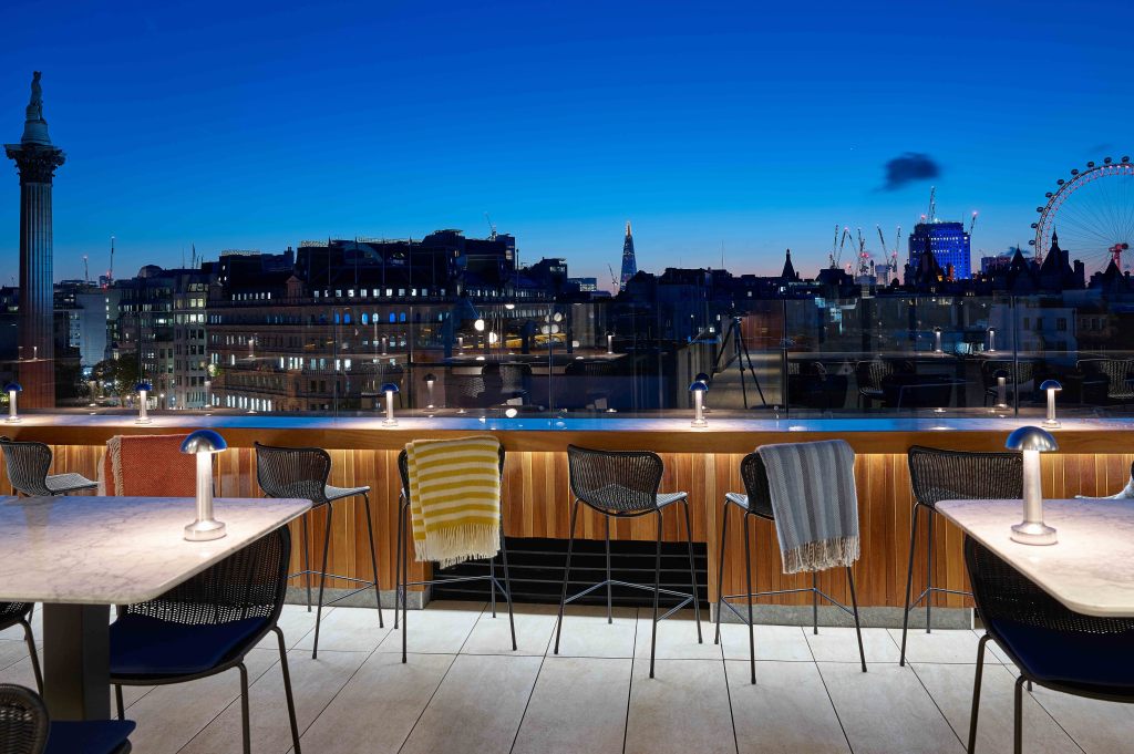 hotel rooftop overlooking London skyline