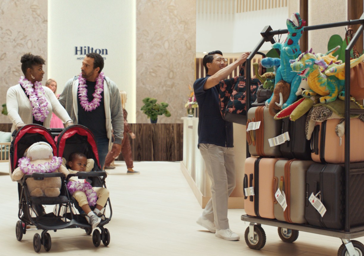 hilton lobby family luggage cart for the stay the go
