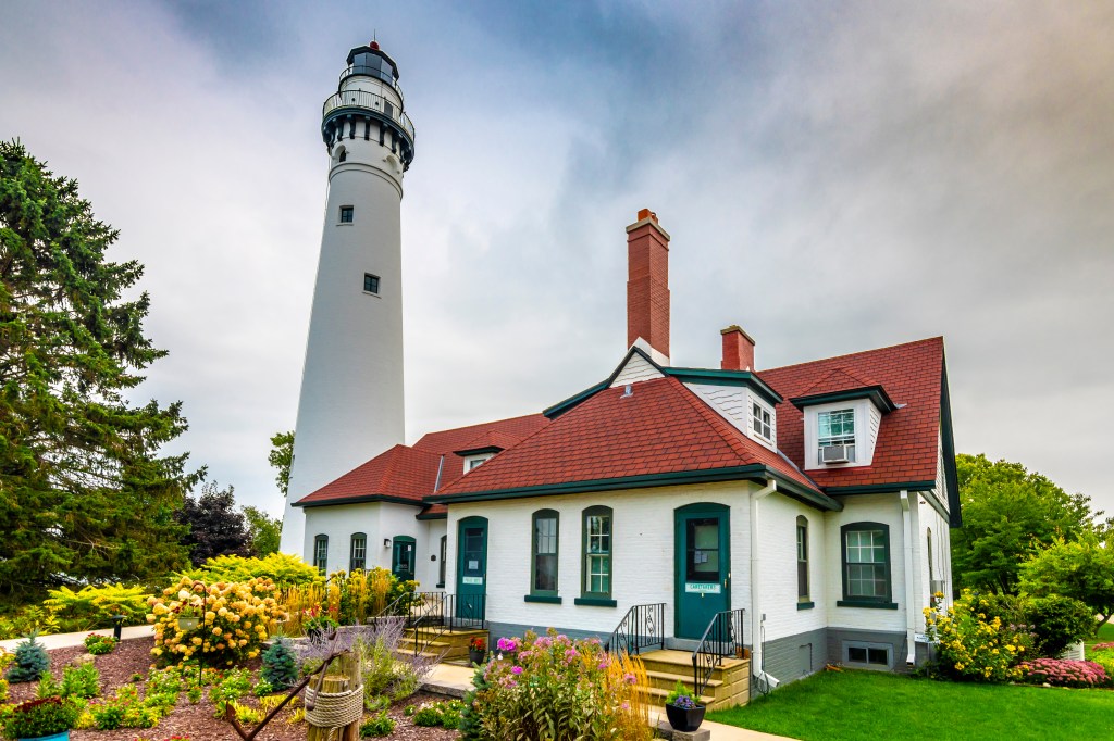 Wind Point Lighthouse Near Michigan Lake In Wisconsin