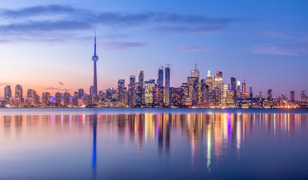 Toronto Skyline With Purple Light - Toronto  Ontario  Canada