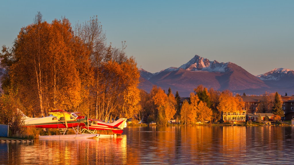 Warm Colors Of Sunset At Spenard Lake In Anchorage. Usa.