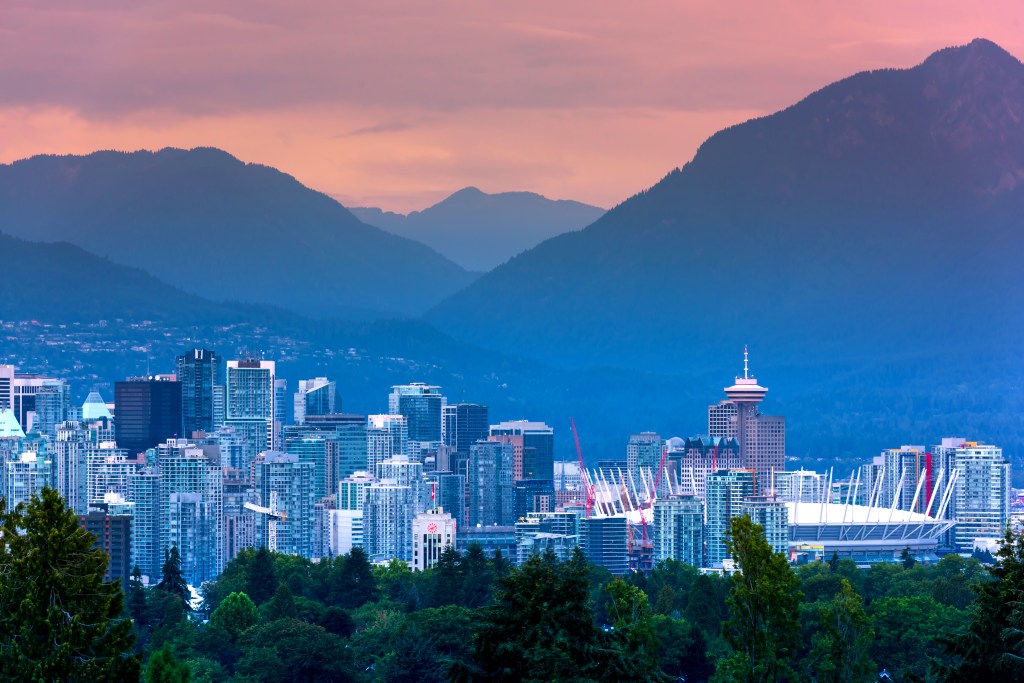 Vancouver City Skyline At Night  British Columbia  Canada