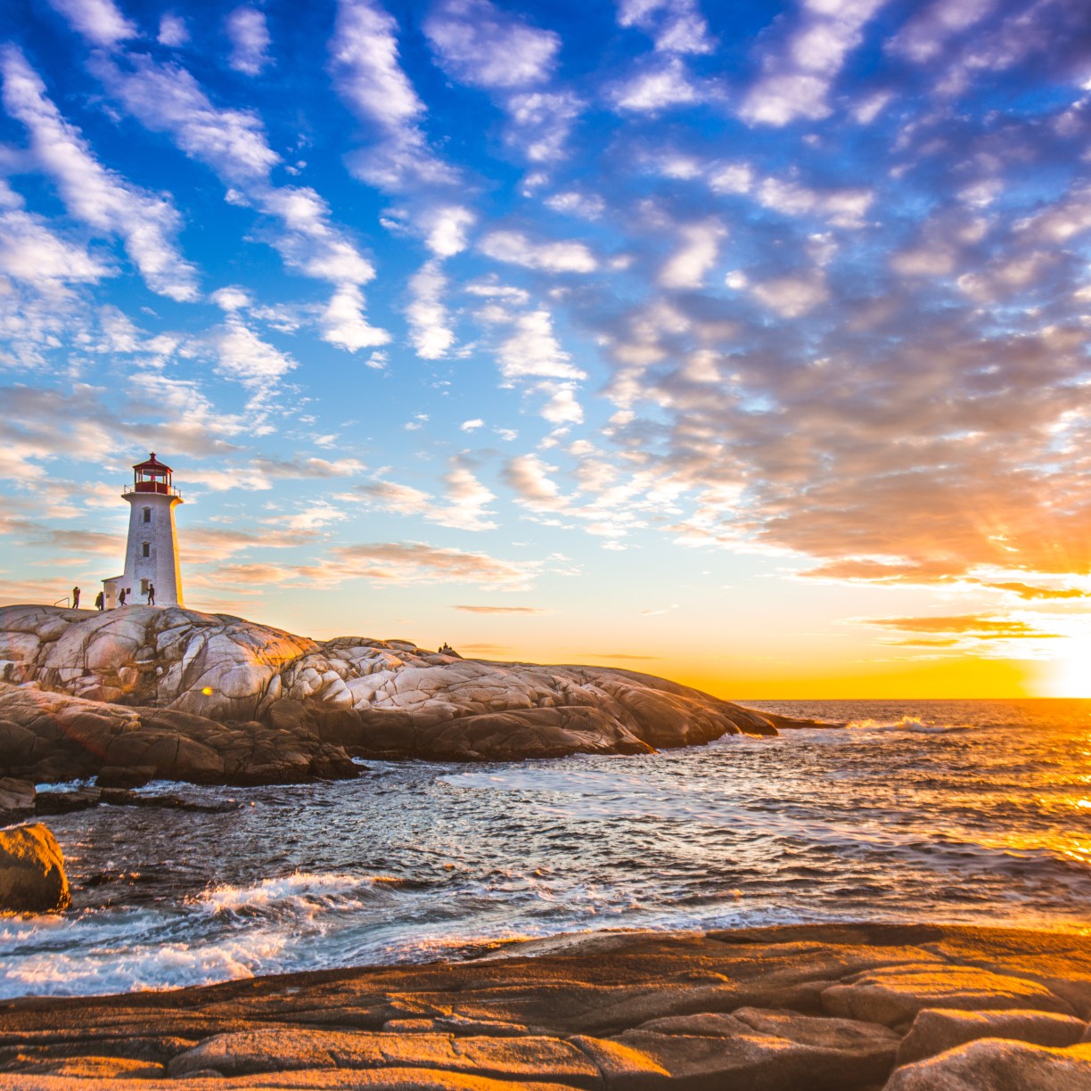 Peggy's Cove Lighthouse Sunset Ocean View Landscape In Halifax Nova