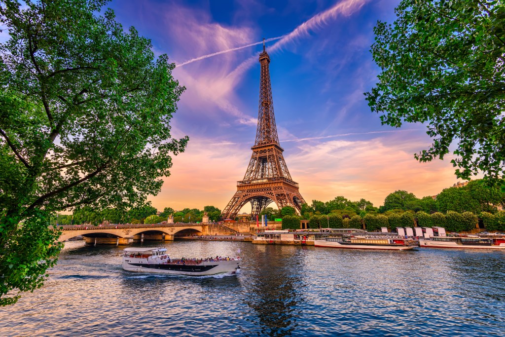 Paris Eiffel Tower And River Seine At Sunset In Paris