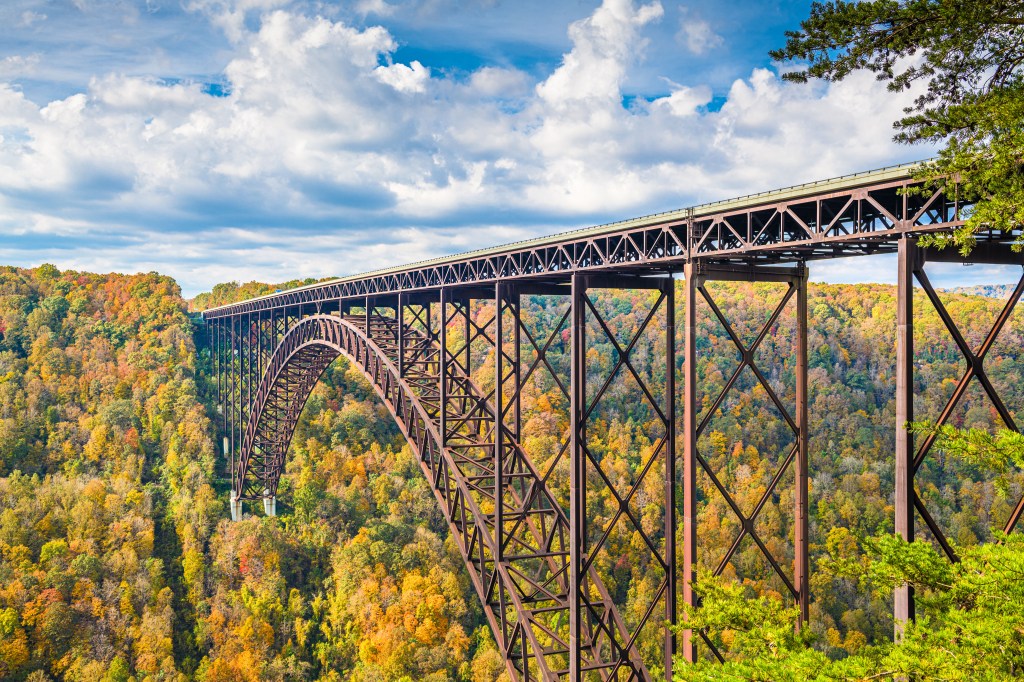 bridge, fall foliage, New River Gorge National Park, West Virginia leaf peeping season