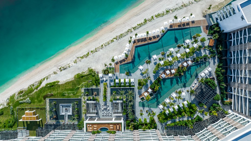 Waldorf Astoria Cancun - Aerial hotel hilton beach ocean palm trees pools