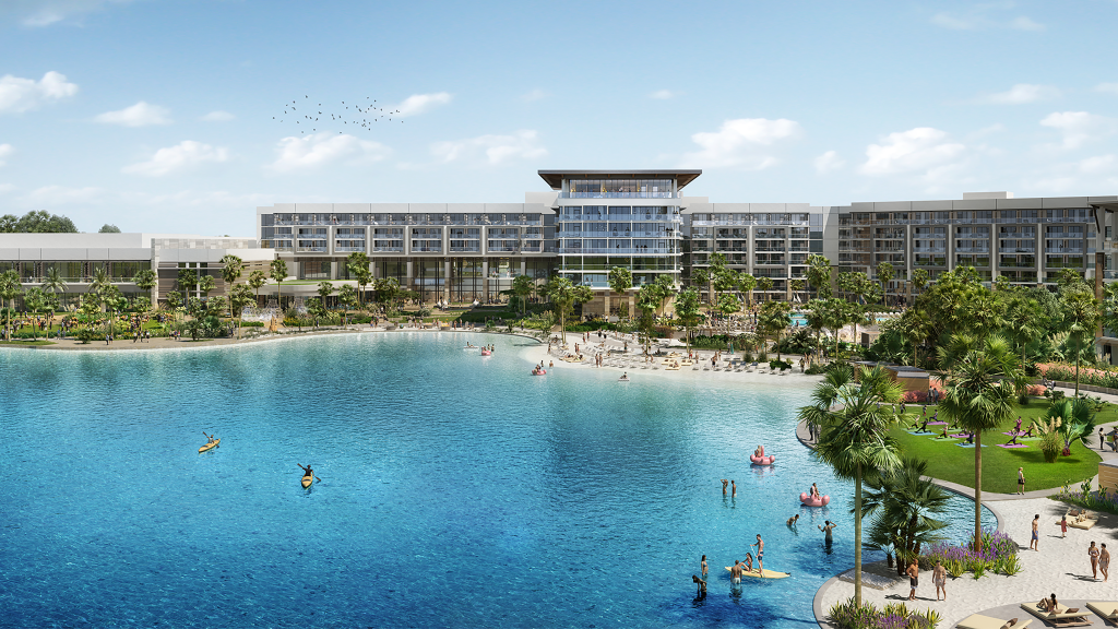 Conrad Orlando - Exterior with Crystal Lagoon rendering