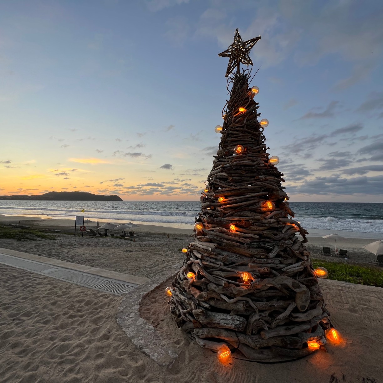 Christmas tree made out of driftwood, Conrad Punta de Mita beach