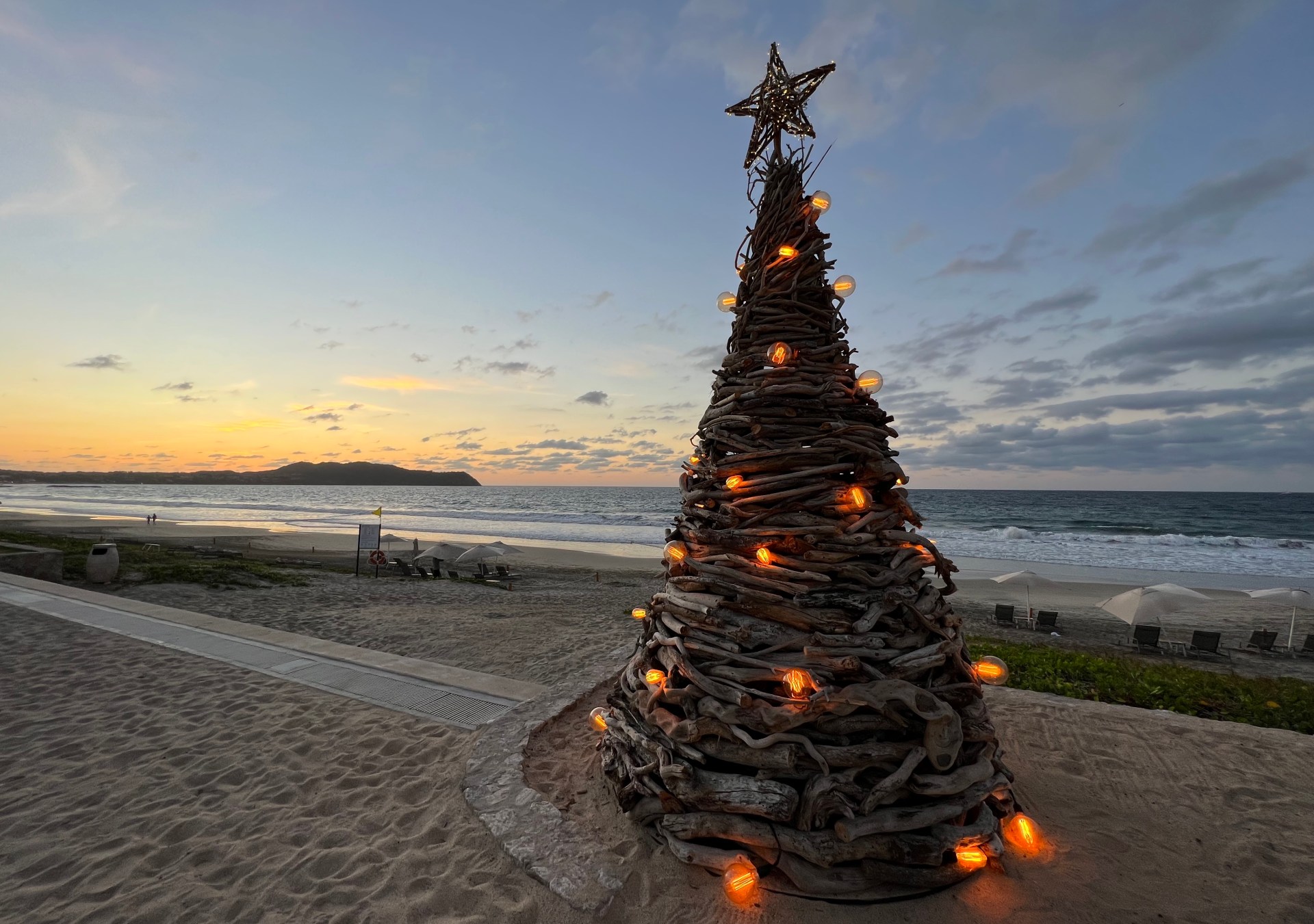 Christmas tree made out of driftwood, Conrad Punta de Mita beach