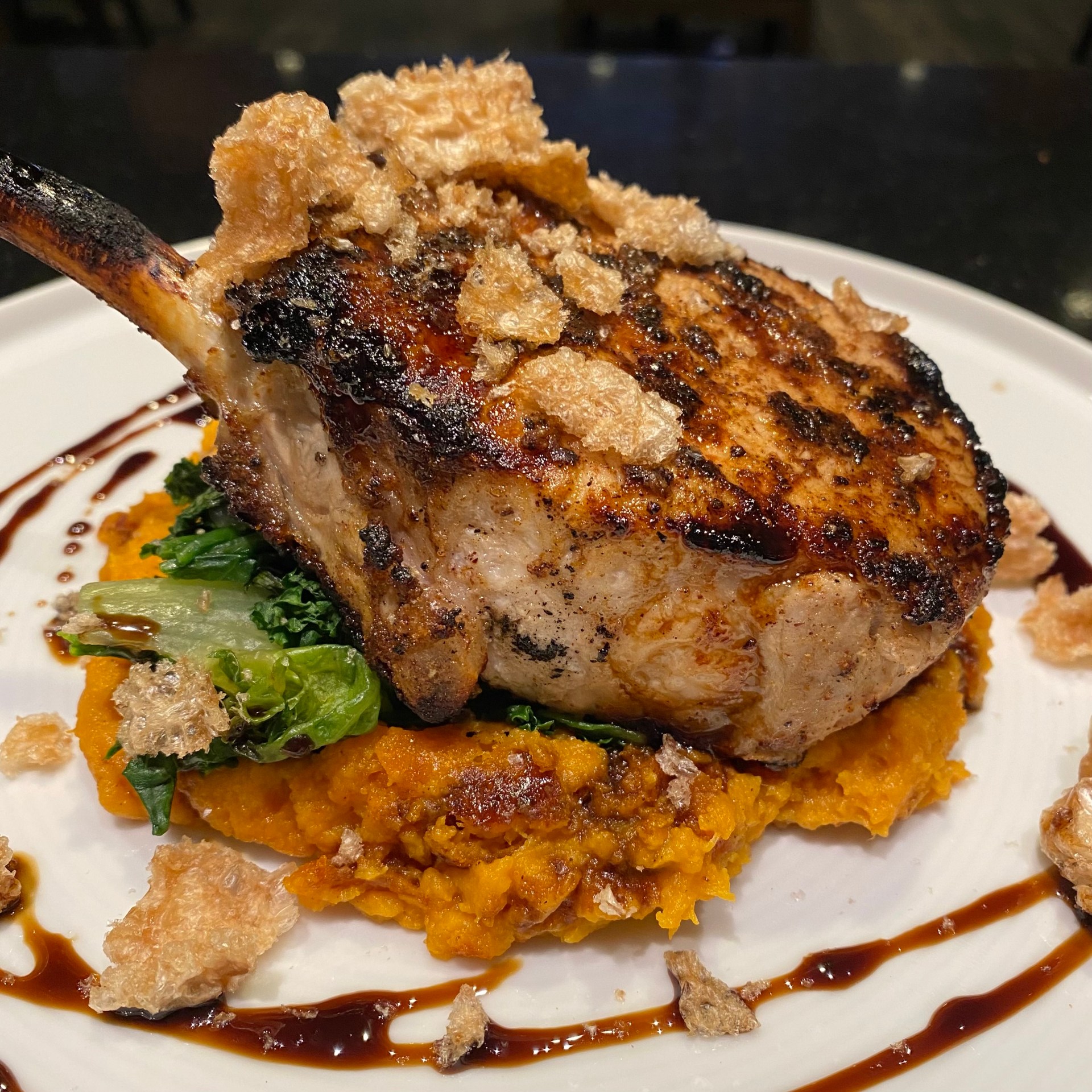 North African Spiced Pork Chop — The Burnham Restaurant, Hilton Cleveland Downtown