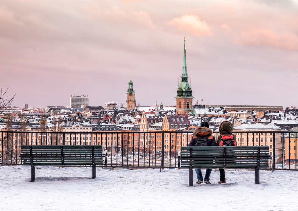 Stockholm sweden snow covered skyline view