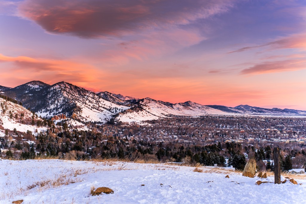 Sunrise,Over,Boulder,,Colorado,In,The,Wintery,Mountains. Rocky Mountain