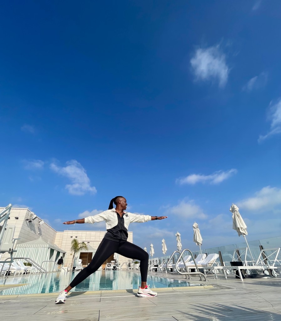 Rooftop Workouts with Jai Jordan at Waldorf Astoria Beverly Hills - near the pool