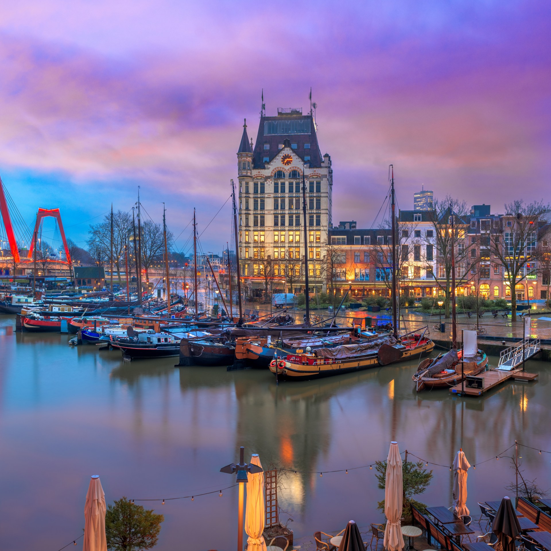 Rotterdam,,Netherlands,From,Oude,Haven,Old,Port,At,Twilight.