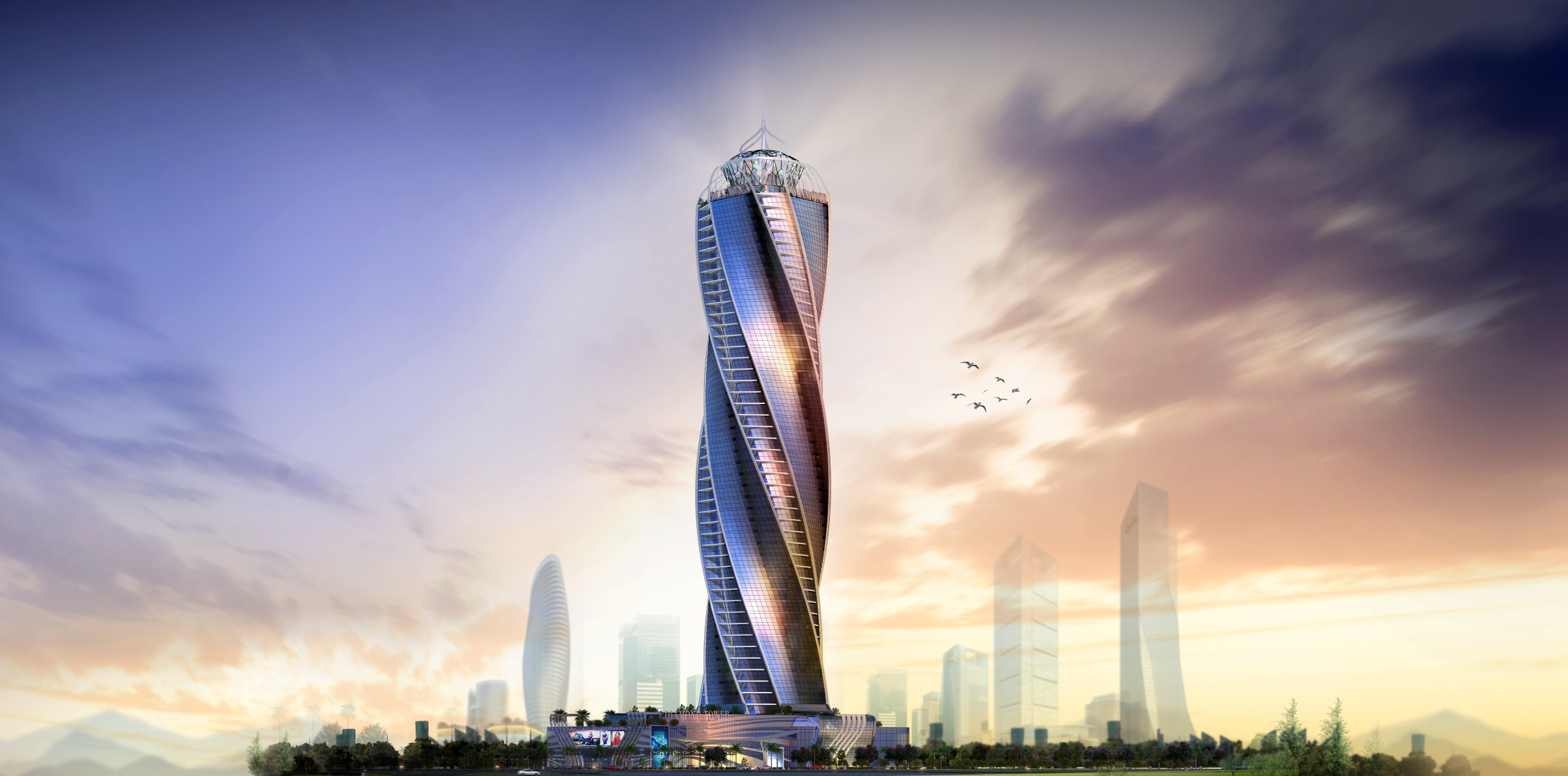 Hilton Cairo New Capital Tower- Sunset Rendering