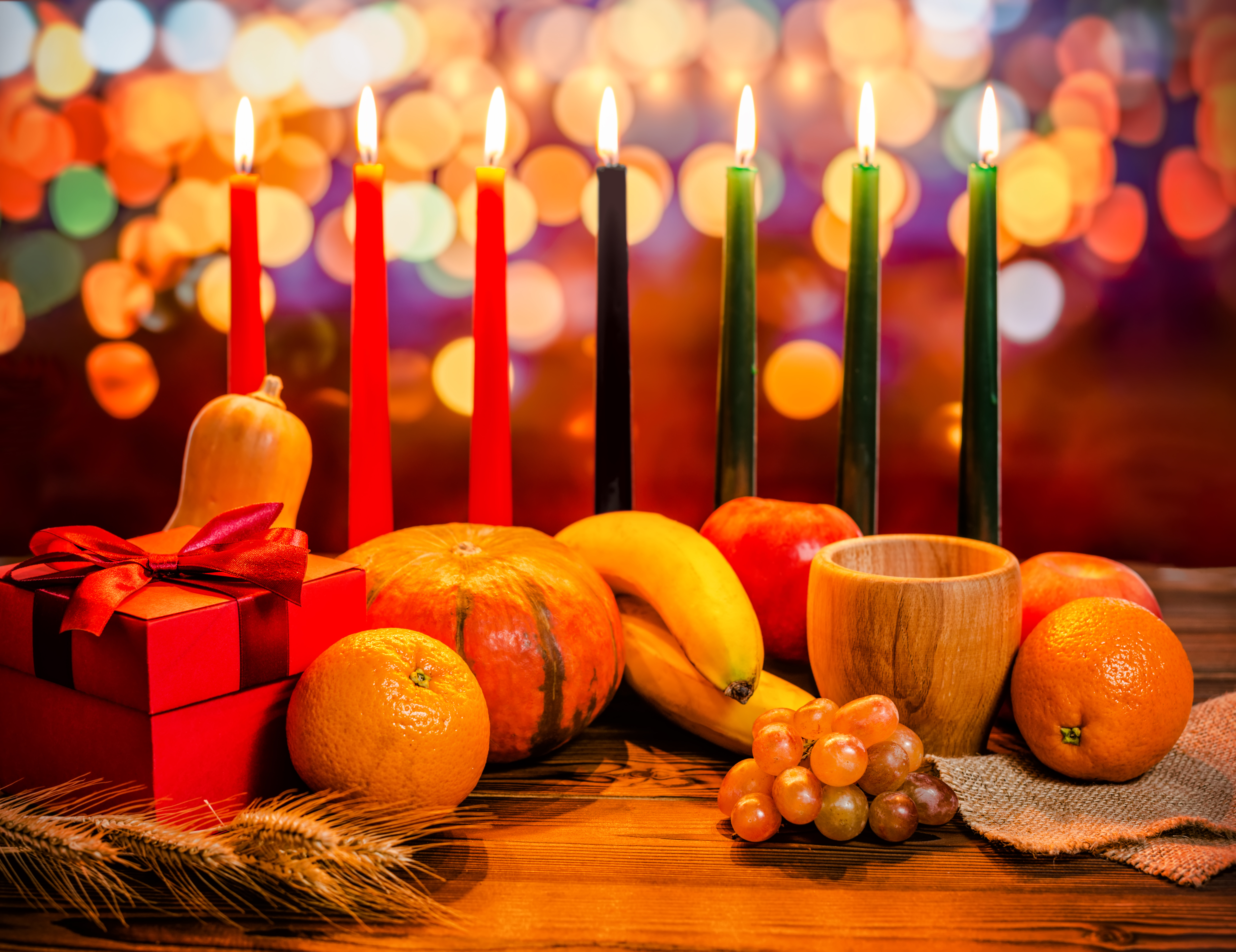 Kwanzaa,Holiday,Concept,With,Decorate,Seven,Candles,Red,,Black,And
