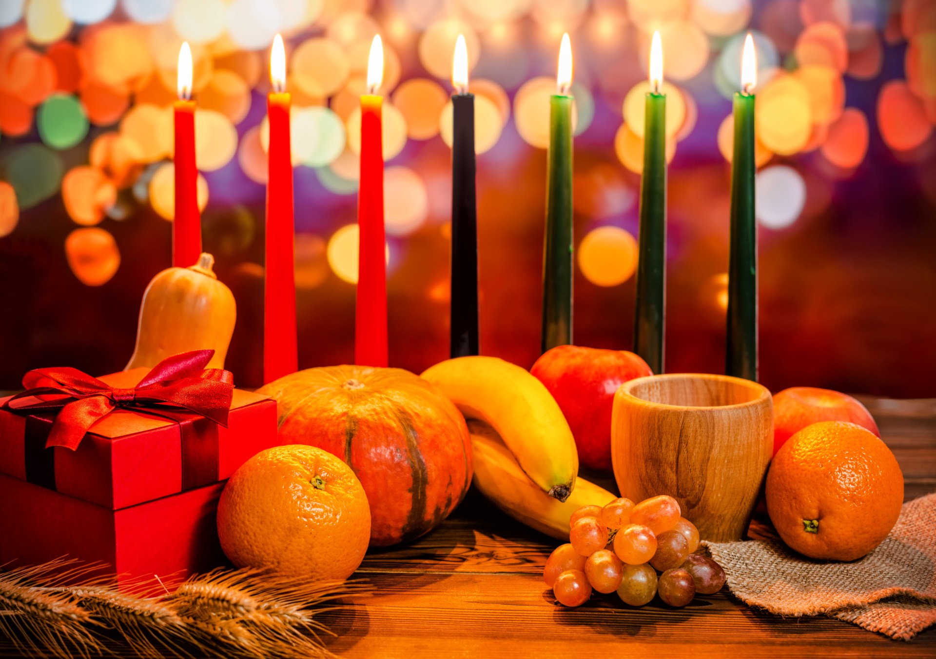 Kwanzaa,Holiday,Concept,With,Decorate,Seven,Candles,Red,,Black,And