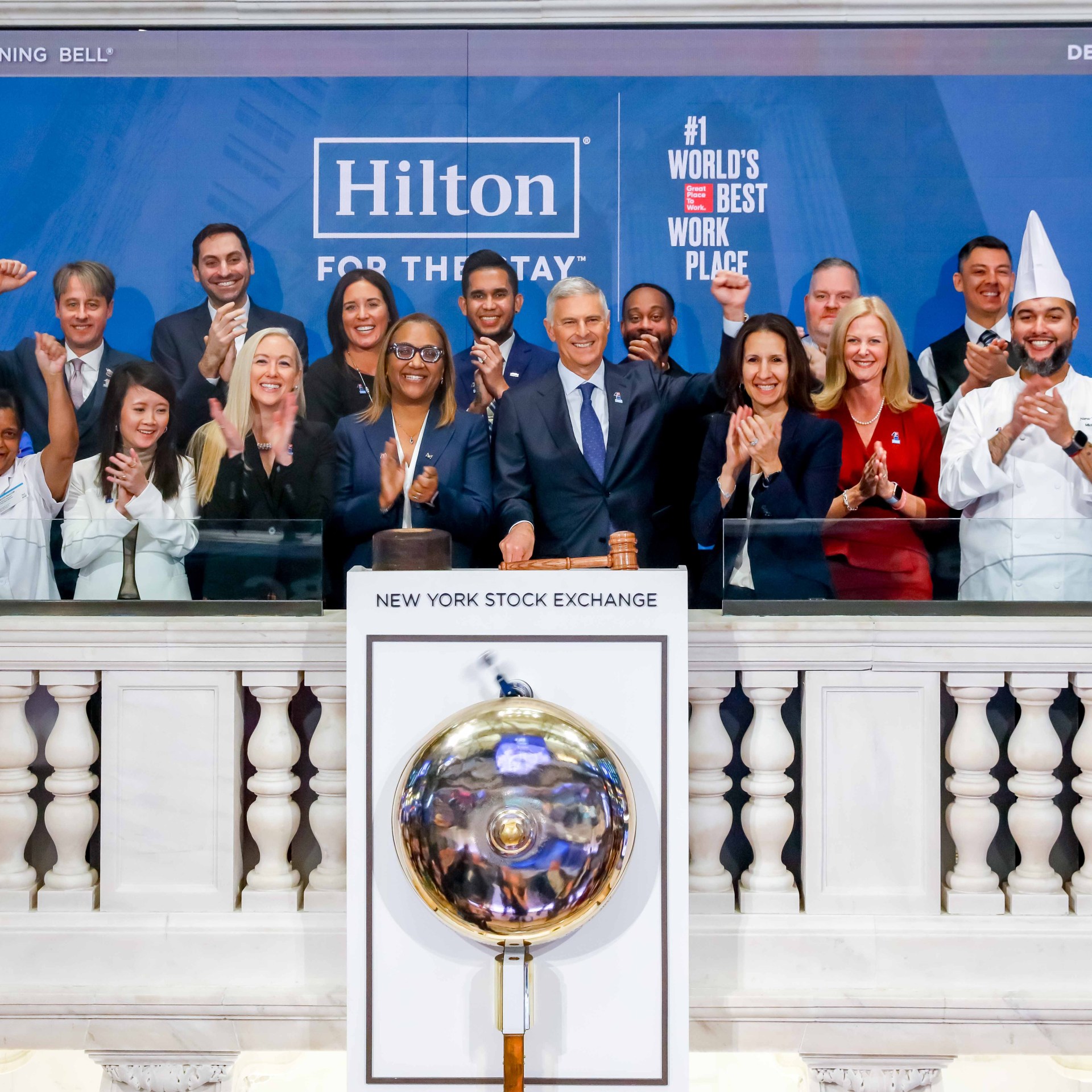 Hilton Worldwide Holdings Inc. (NYSE: HLT) Rings The Opening Bell®  The New York Stock Exchange welcomes Hilton Worldwide Holdings Inc. (NYSE: HLT), today, Thursday, December 7, 2023, in celebration of its 10th anniversary of listing. To honor the occasion, Chris Nassetta, President and Chief Executive Officer, joined by Lynn Martin, NYSE President, rings the Opening Bell®. Photo Credit: NYSE