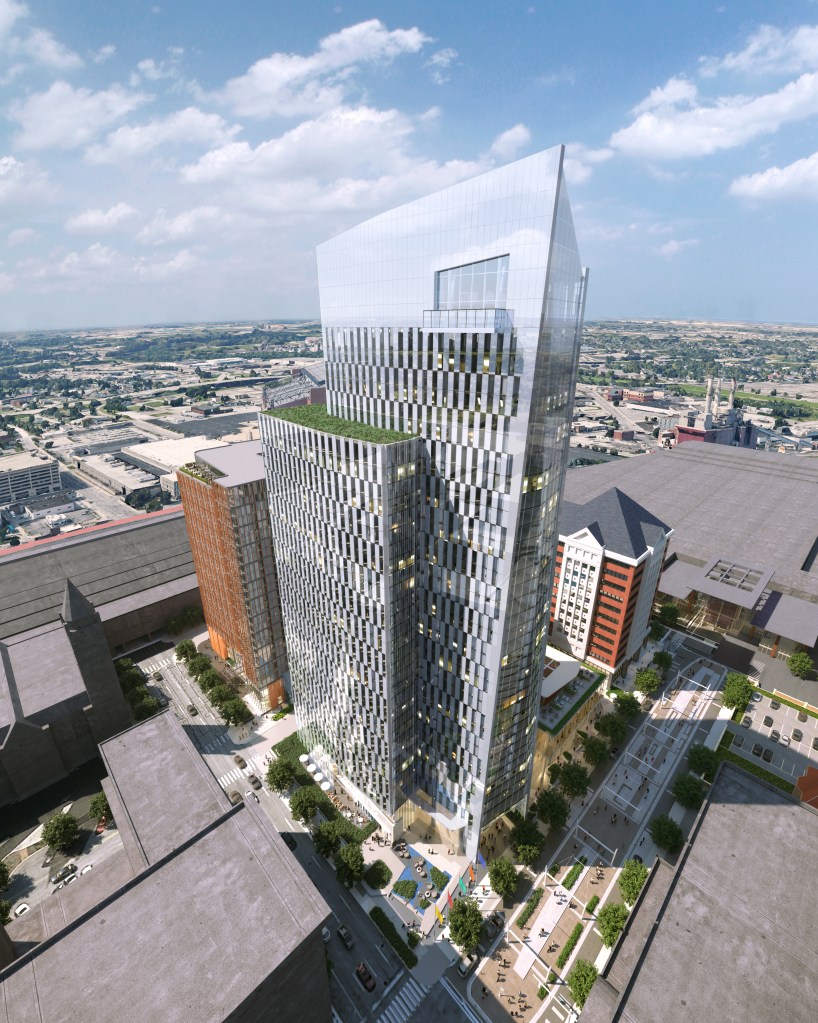Indianapolis Convention Center Expansion and Signia by Hilton Indianapolis Aerial Rendering - Ratio Architects