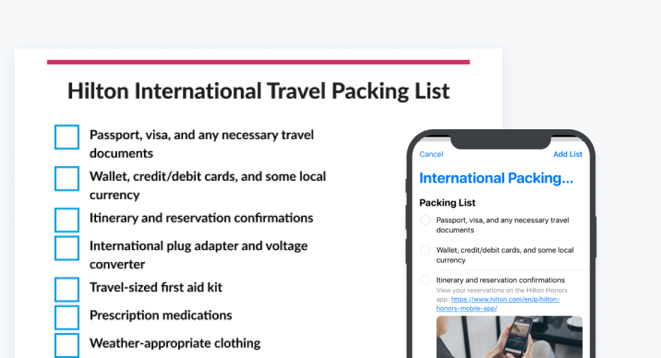 International packing list call to action