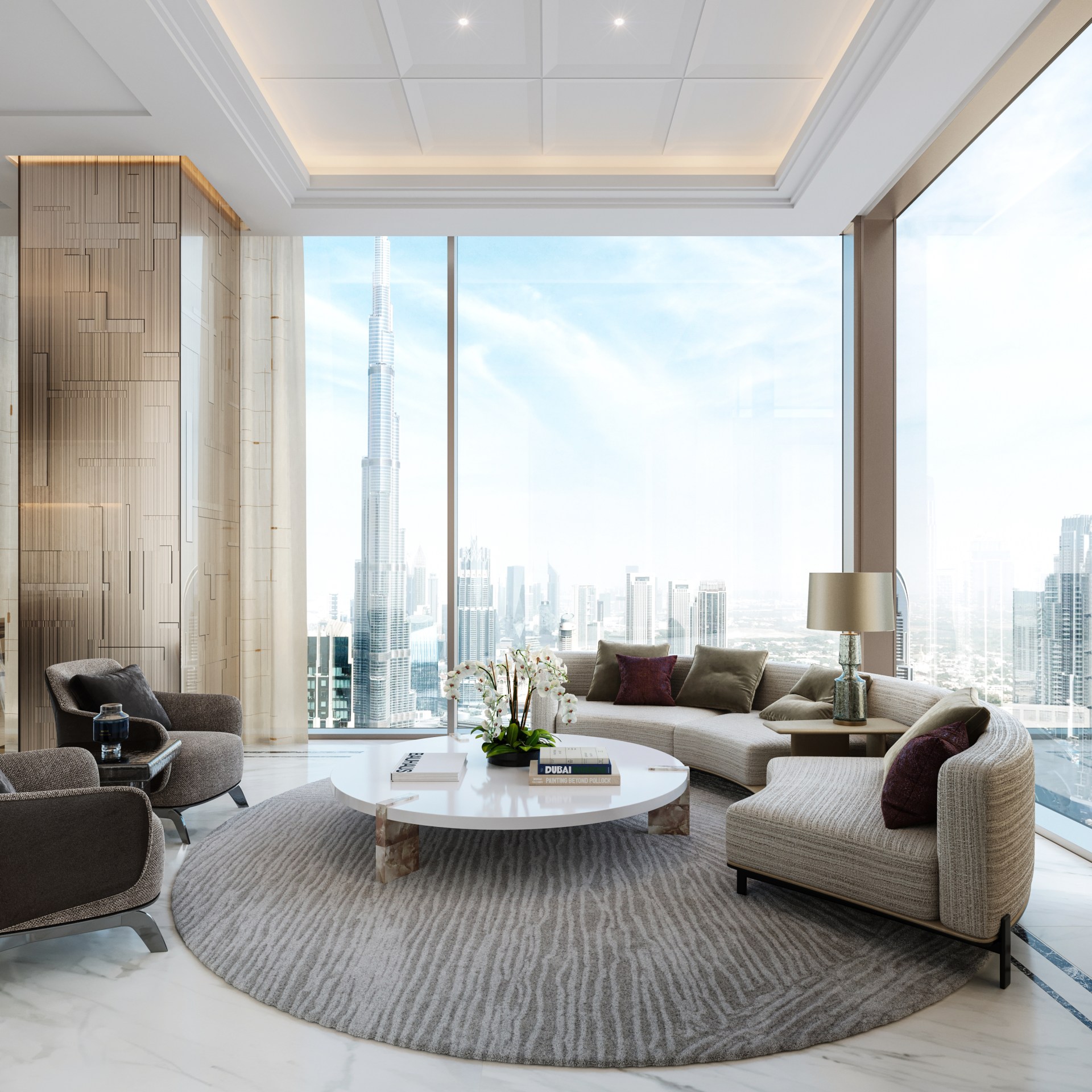 Waldorf Astoria Residences Dubai Downtown - Family lounge view of Downtown Dubai