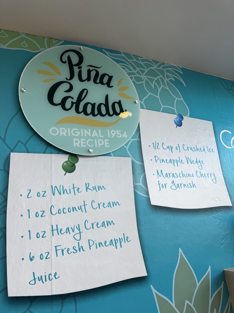 Caribe Hilton - Original Pina Colada Recipe on signs