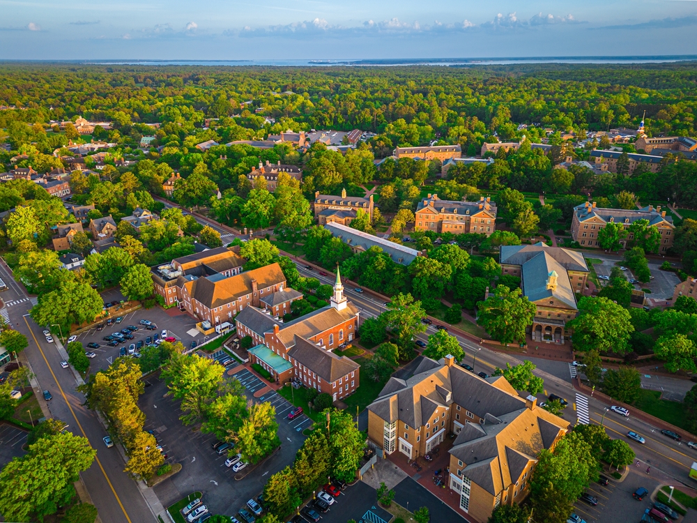 Williamsburg, Virginia Aerial Photo at Dusk - Photo Credit: Sean Pavone/Shutterstock