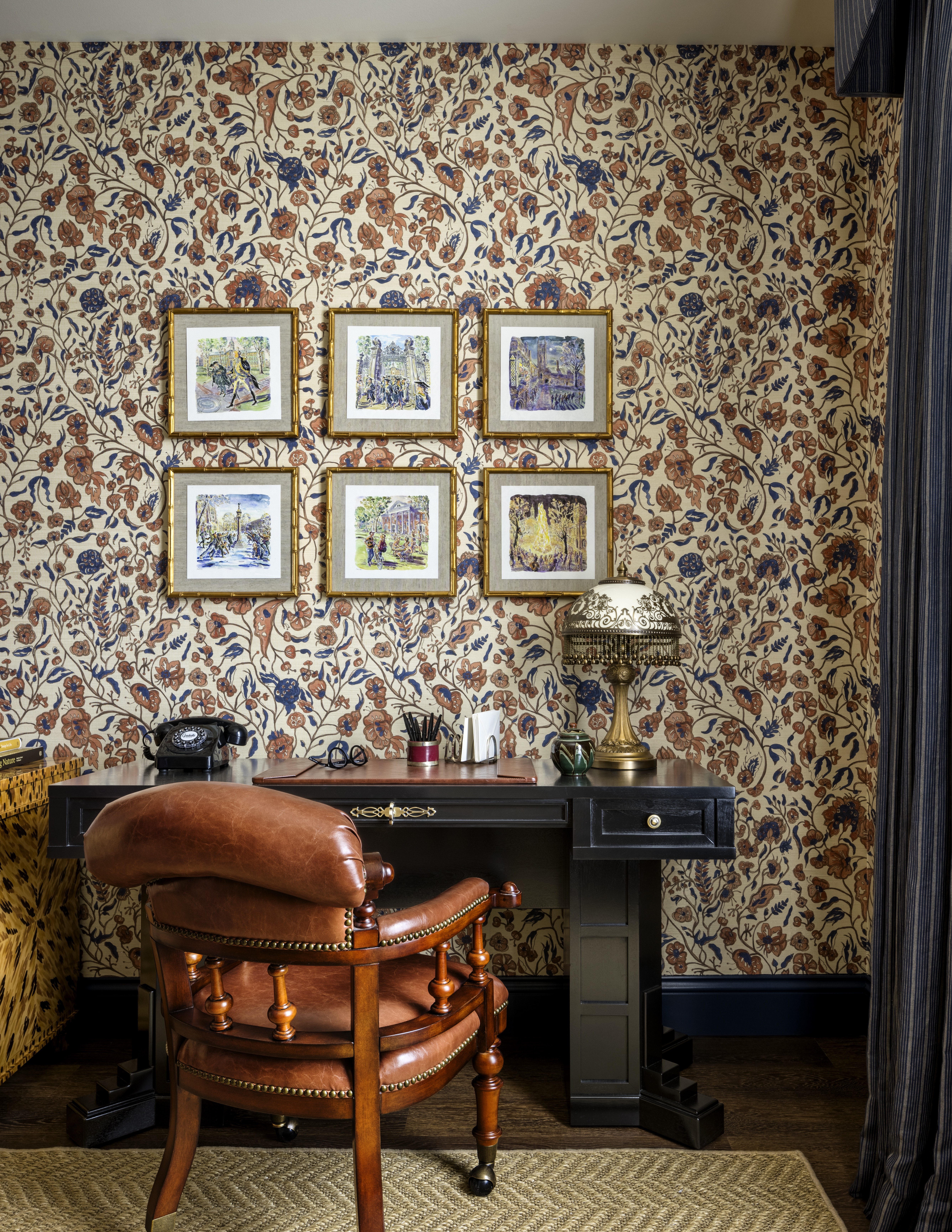 Graduate Princeton Suite Desk - retro style desk and chair, rotary phone, 6 photo frames, lamp