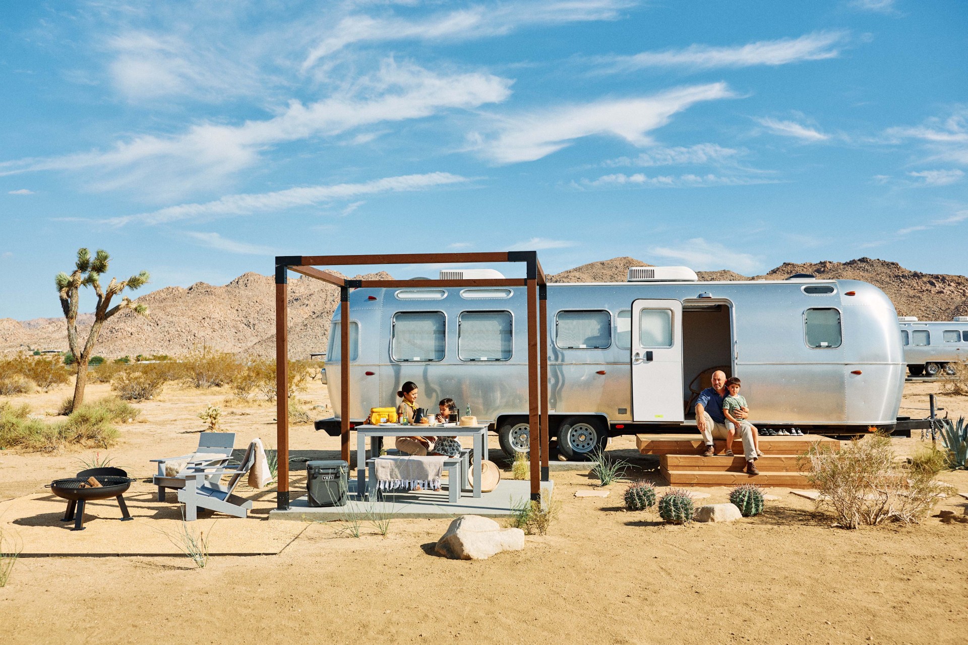 AutoCamp, Joshua Tree, firepit, camping, camper, desert, cactus