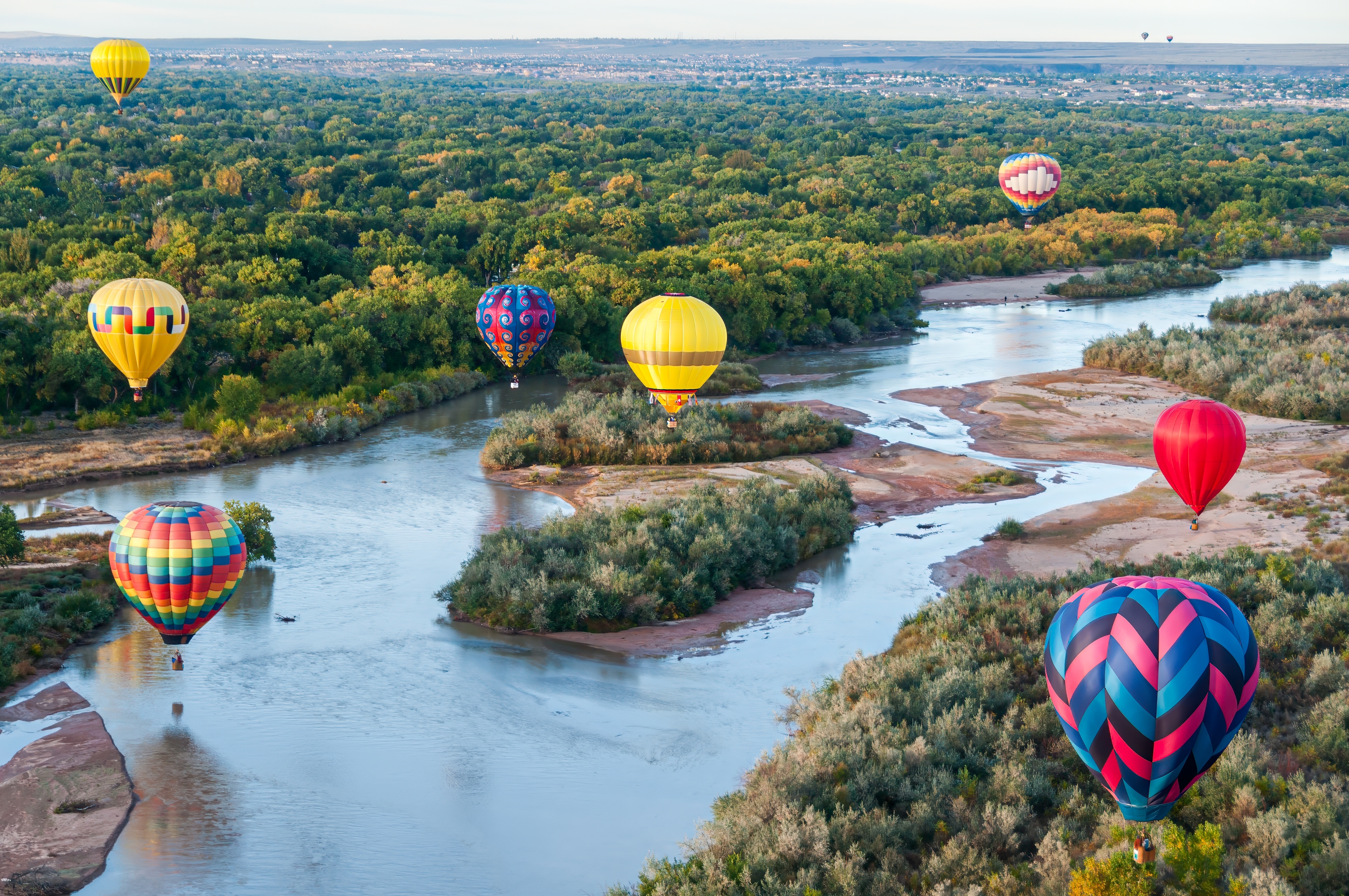 Hot, Air, Balloons, Flying, Over, The, Rio, Grande, River