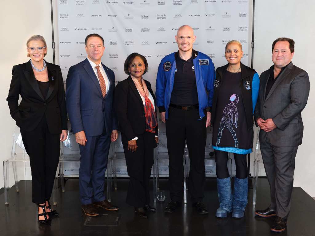 (L-R): Emma Banks, vice president, F&amp;B Strategy &amp; Development, EMEA, Hilton; Tim Kopra, CEO, Starlab; Vanessa Wyche, director, NASA’s Johnson Space Center; Alexander Gerst - ESA Astronaut &amp; Geophysicist; Dr. Sian Proctor - Astronaut, Geoscientist &amp; Space Artist; and Larry Traxler, senior vice president, Global Design Services, Hilton at the 75th International Aeronautical Congress in Milan, Italy.